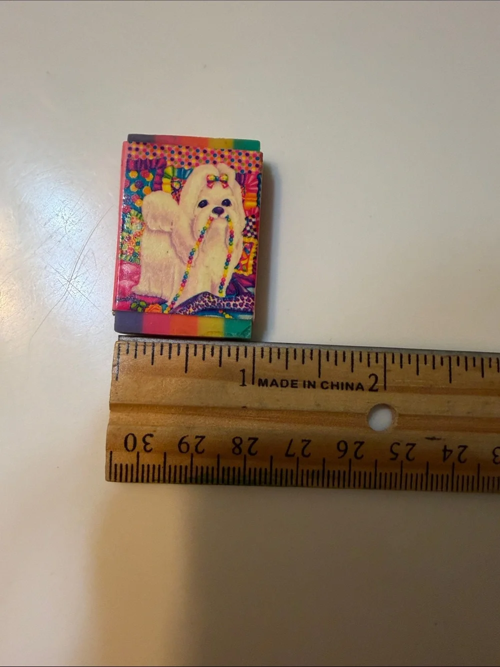Vintage Lisa Frank Masterpieces Eraser White Puppy Dog Rainbow Neon